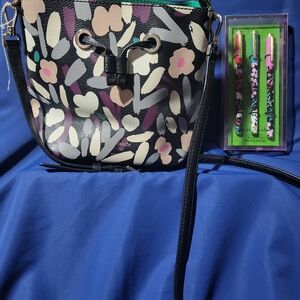 Kate Spade Black Floral Crossbody Bag And Kate Spade Ink Pen Set.